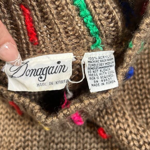 Vintage 90s Knit Sweater Brown Rainbow Nubby Pullover Chunky Acrylic M - Picture 6 of 8